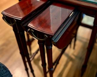 55. End Table w/ 2 Tray Tables w/ Embossed Leather Inset (19" x 19" x 24")