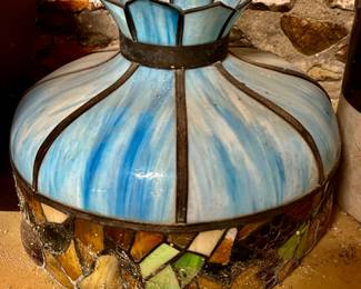 68. Antique Blue Stained Glass Pendant Shade (19" x 15") 