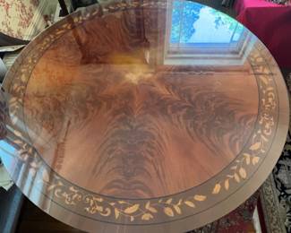 26. Pedestal Table w/ Inlay, Metallic Fininsh on Claw Feet and Protective Glass Top (54" x 31")