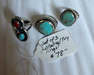 #61 - $78.00 - Set of three Sterling/Tory rings