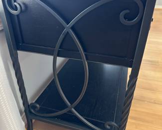 #10 - $250.00 - 2 drawer cabinet, with 2 shelves with wrought iron sides 26H x 46L x 18D