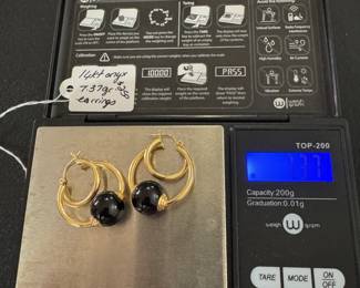 #49- $250.00 - 14kt gold double hoops with onyx beads 