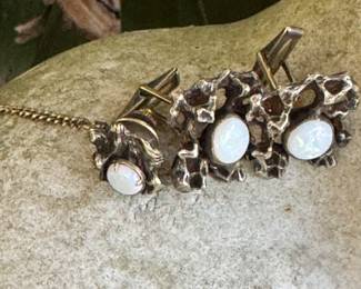 #60 - $40.00 - Vintage brutalist gold plated & opals 