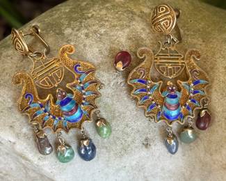 #55 - $46.00 - Thai enamel dangling earrings 