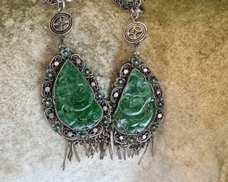 #54 -$46.00 - Filigree jade dangling earrings 