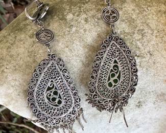 #54 -$46.00 - Filigree jade dangling earrings 