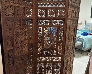 #25 - $300.00  - Anglo Indian wood 3 panel wall divider, hand carved 72H x 20W x 1D per panel