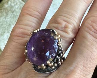 #58 - $170.00 - Sterling ring Artisan ring with large Amethyst 