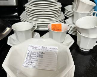 38 - $150.00 - Fine China, Johnson Brothers Iron Stone Heritage made in England, 6 dinner plates, 9 salad plates, 9 bread plates, 6 bowls, 9 saucers, 8 cups