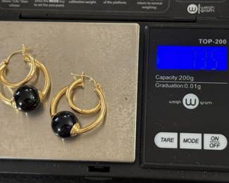 #49- $250.00 - 14kt gold double hoops with onyx beads 