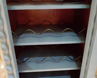 STUNNING BLUE WITH SERPENTINE ACCENT WINE CABINET WITH REMOVABLE SERVING TRAY TOP $65