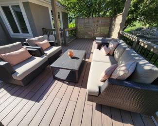 WICKER PATIO SET - SOFA $150, CHAIRS $125 EACH AND COFFEE TABLE $50 - TOTAL $500.....A FEW SLIGHT IMPERFECTIONS ON TABLE AND THERE IS A CLOSE UP OF ONE SIDE OF THE SOFA BY THE LEG. PRICED ACCORDINGLY AND SELLING INDIVIDUALLY OR AS SET