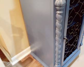STUNNING BLUE WITH SERPENTINE ACCENT WINE CABINET WITH REMOVABLE SERVING TRAY TOP $65