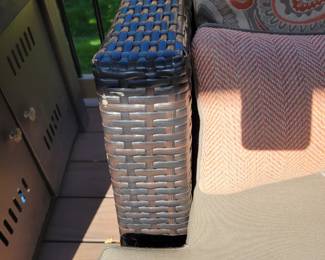 WICKER PATIO SET - SOFA $150, CHAIRS $125 EACH AND COFFEE TABLE $50 - TOTAL $500.....A FEW SLIGHT IMPERFECTIONS ON TABLE AND THERE IS A CLOSE UP OF ONE SIDE OF THE SOFA BY THE LEG. PRICED ACCORDINGLY AND SELLING INDIVIDUALLY OR AS SET