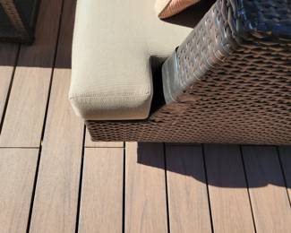 WICKER PATIO SET - SOFA $150, CHAIRS $125 EACH AND COFFEE TABLE $50 - TOTAL $500.....A FEW SLIGHT IMPERFECTIONS ON TABLE AND THERE IS A CLOSE UP OF ONE SIDE OF THE SOFA BY THE LEG. PRICED ACCORDINGLY AND SELLING INDIVIDUALLY OR AS SET