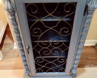 STUNNING BLUE WITH SERPENTINE ACCENT WINE CABINET WITH REMOVABLE SERVING TRAY TOP $65