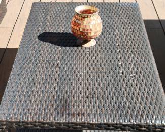 WICKER PATIO SET - SOFA $150, CHAIRS $125 EACH AND COFFEE TABLE $50 - TOTAL $500.....A FEW SLIGHT IMPERFECTIONS ON TABLE AND THERE IS A CLOSE UP OF ONE SIDE OF THE SOFA BY THE LEG. PRICED ACCORDINGLY AND SELLING INDIVIDUALLY OR AS SET