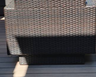 WICKER PATIO SET - SOFA $150, CHAIRS $125 EACH AND COFFEE TABLE $50 - TOTAL $500.....A FEW SLIGHT IMPERFECTIONS ON TABLE AND THERE IS A CLOSE UP OF ONE SIDE OF THE SOFA BY THE LEG. PRICED ACCORDINGLY AND SELLING INDIVIDUALLY OR AS SET