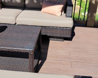 WICKER PATIO SET - SOFA $150, CHAIRS $125 EACH AND COFFEE TABLE $50 - TOTAL $500.....A FEW SLIGHT IMPERFECTIONS ON TABLE AND THERE IS A CLOSE UP OF ONE SIDE OF THE SOFA BY THE LEG. PRICED ACCORDINGLY AND SELLING INDIVIDUALLY OR AS SET