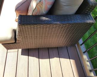 WICKER PATIO SET - SOFA $150, CHAIRS $125 EACH AND COFFEE TABLE $50 - TOTAL $500.....A FEW SLIGHT IMPERFECTIONS ON TABLE AND THERE IS A CLOSE UP OF ONE SIDE OF THE SOFA BY THE LEG. PRICED ACCORDINGLY AND SELLING INDIVIDUALLY OR AS SET