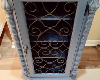 STUNNING BLUE WITH SERPENTINE ACCENT WINE CABINET WITH REMOVABLE SERVING TRAY TOP $65