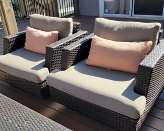 WICKER PATIO SET - SOFA $150, CHAIRS $125 EACH AND COFFEE TABLE $50 - TOTAL $500.....A FEW SLIGHT IMPERFECTIONS ON TABLE AND THERE IS A CLOSE UP OF ONE SIDE OF THE SOFA BY THE LEG. PRICED ACCORDINGLY AND SELLING INDIVIDUALLY OR AS SET