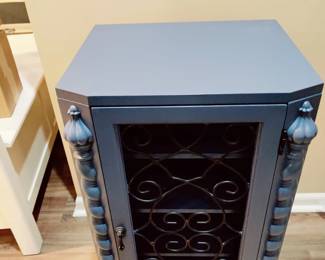 STUNNING BLUE WITH SERPENTINE ACCENT WINE CABINET WITH REMOVABLE SERVING TRAY TOP $65