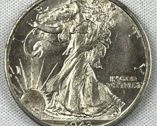 1943-D Walking Liberty Silver Half, Unc/Luster