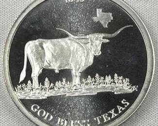 1oz Silver Texas Longhorn/Alamo Round .999