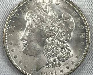 1921 Morgan Silver Dollar, Unc. w/ Luster