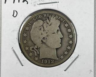 1912-D Barber Silver Half Dollar, US 50c