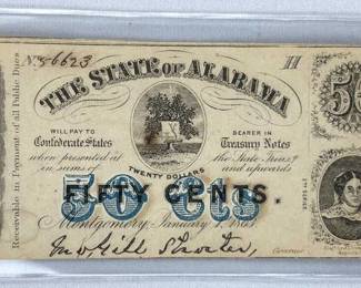 1863 State of Alabama 50 Cents Fractional Note