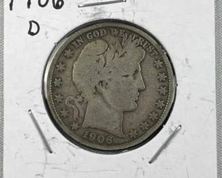 1906-D Barber Silver Half Dollar, US 50c