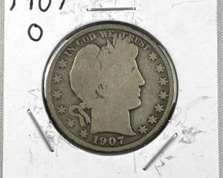 1907-O Barber Silver Half Dollar, US 50c