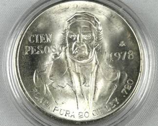1978 Silver Mexico 100 Pesos, BU, Monterey