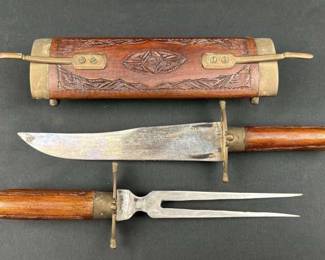 Carving Set in Wood Sheath, Made in India