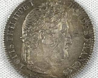 1845 Silver France 1 Franc, Nice Quality Coin