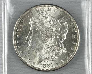 1881-S Morgan Silver Dollar, High Grade/Luster