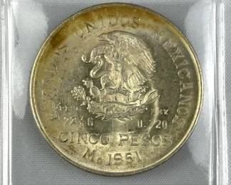 1951 Silver Mexico 5 Pesos w/ Luster/Tone