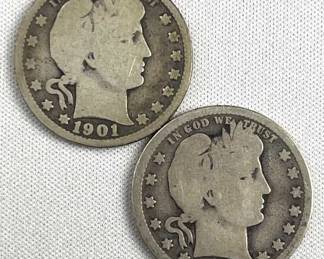 1901 & 1902 Barber Silver Quarters