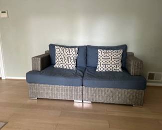 Resin Wicker Loveseat Blue Cushion 64”Lx34”Hx27”W