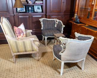Leopard upholstered corner chairs.