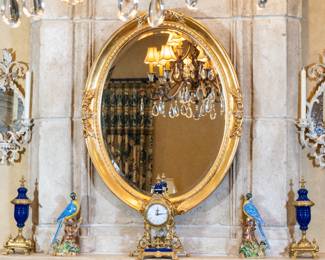 Italian clock garniture set. La Barge mirror. 