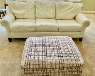 Lot 026-BON: Pottery Barn “Mitchell Gold” Sofa w/Ottoman

Features: 
•	Pottery Barn “Mitchell Gold” sofa with a light-brown velvet slipcover. We removed the slipcover, which is somewhat worn, to reveal the sofa’s full potential! There are replacement slipcovers for this sofa available for purchase online.
•	Ottoman has been re-upholstered and its cushion is removable.

Dimensions: 
•	Sofa is 82”L x 35”D x 28”H; top of seat cushions are 18”H

Condition: 
•	Sofa: Good pre-owned condition
•	Ottoman: Good pre-owned condition

