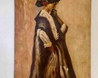 Lot 012-LR: Large Framed Giclee “Serenity”

Features: Perfect for a large wall or open space!
•	Unsigned; may be after the style of Grace Feyock
•	Commercially-produced and originally sold by Horchow and a number of other online merchants
•	Screened on a 1” thick wooden board overlaid with a thin layer of burlap
•	Male model shown in photo is not included  

Dimensions: 48”W x 72”H (board is 1” thick)
