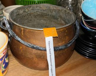 Vinora Hand hammered copper pot w/ cast iron twisted handle 