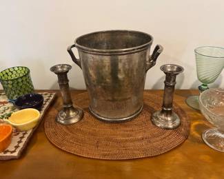 Silverplate Ice Bucket / Candlesticks 