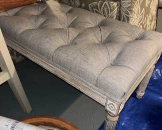 linen tufted bench 