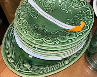 Bordallo Pinheiro Morning Glory Majolica Bowl Green; Portugal 