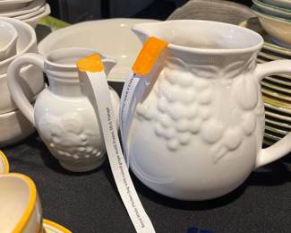 Revel White Pitcher/Jug with raised grape Motif; France 